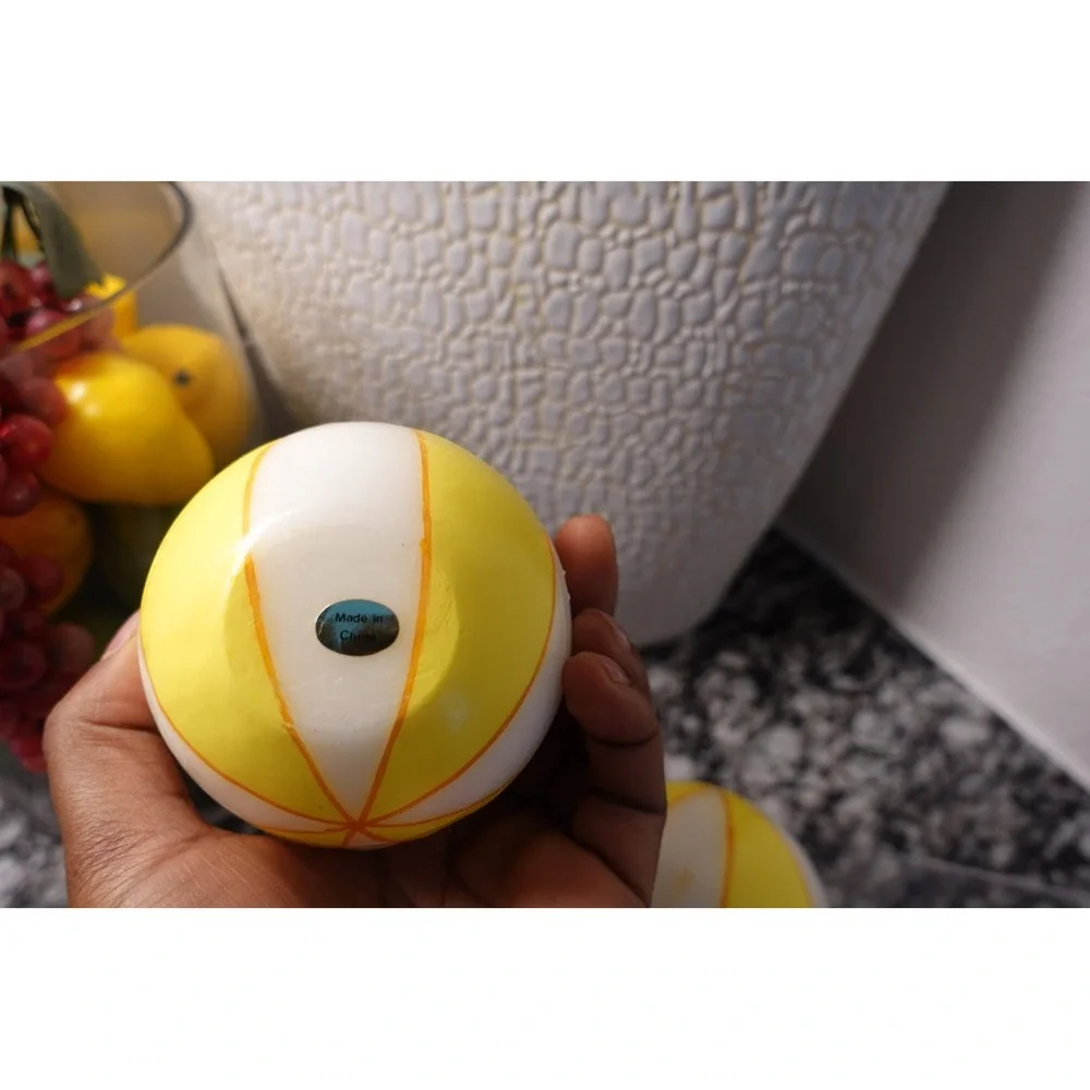 Target 2005 Beach‎ Ball Candles Set of 2 Yellow White Striped Summer Decor NEW
